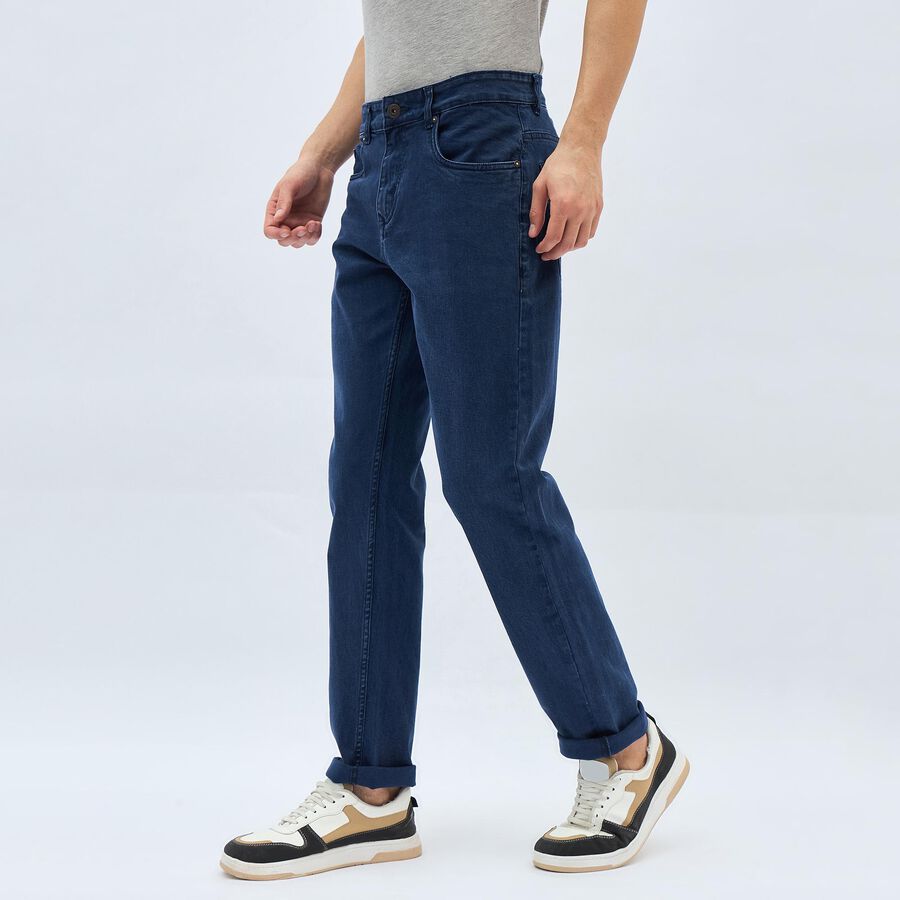 Men's Deep Steel Blue Straight Fit Classic Jeans, मध्यम नीला, large image number null
