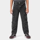 Boys' Dark Grey Cargo Fit Washed Jeans, Dark Grey, small