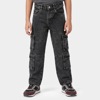 Boys' Dark Grey Cargo Fit Washed Jeans