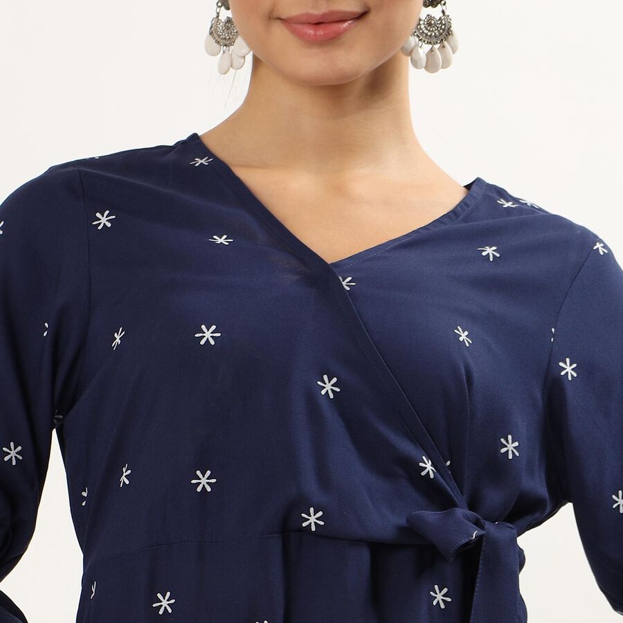 Women's Navy Blue V-Neck Embroidered Kurta, Navy Blue, large image number null