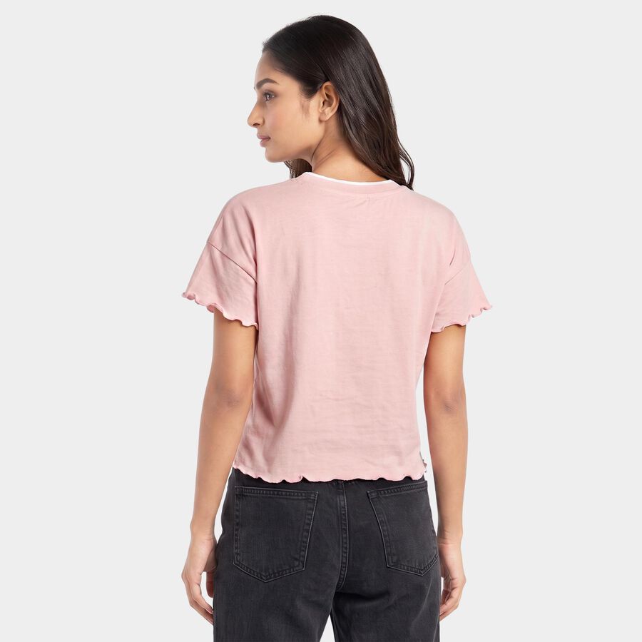 Women's Pink Cotton Round Neck Regular T-Shirt, Light Pink, large