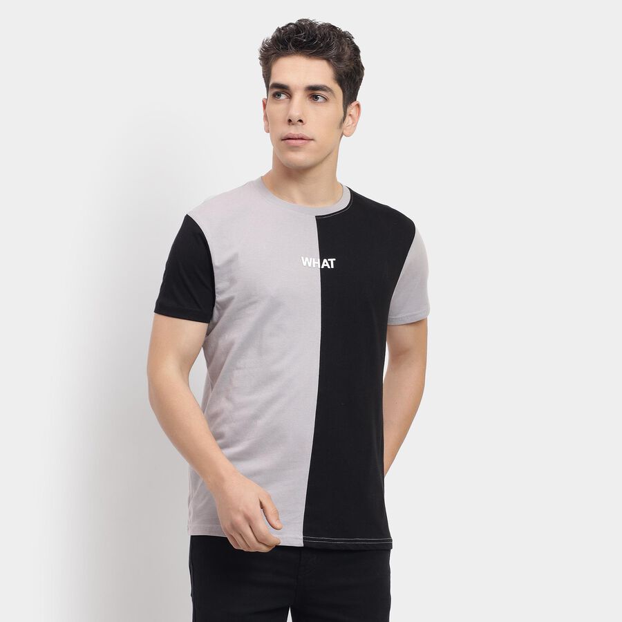 Men's 100% Cotton Round Neck Half Sleeves T-Shirt , हल्का ग्रे, large