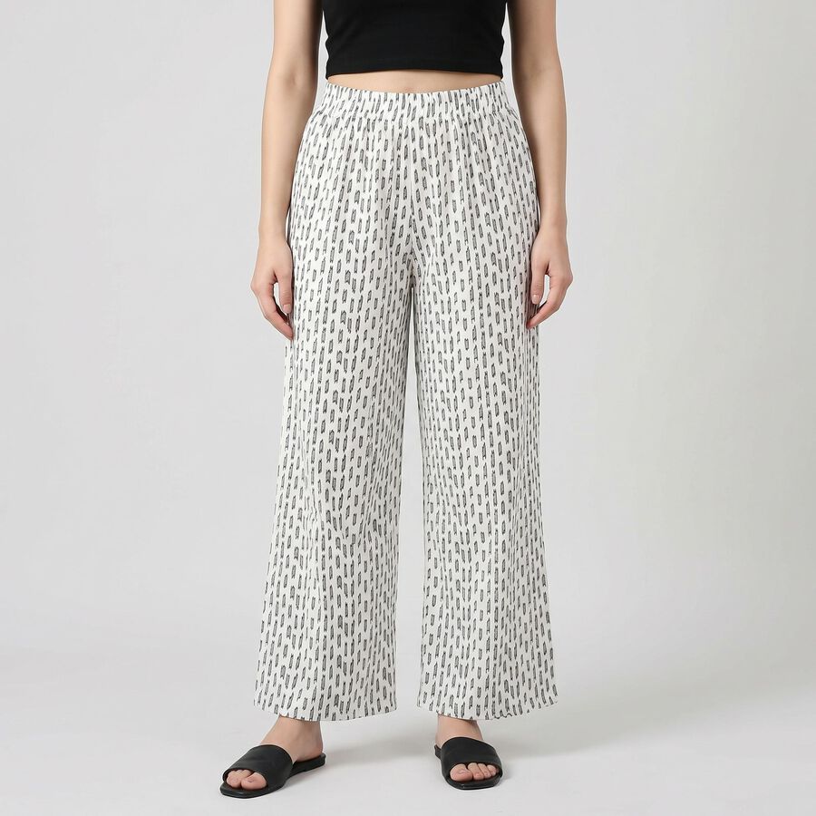 Women's Cream Regular Fit Palazzos, ऑफ व्हाइट, large