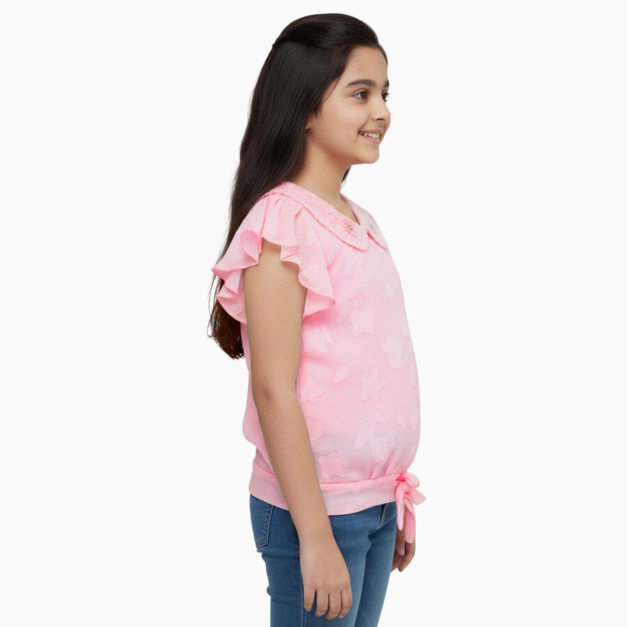 Girls' Bright Fuchsia Pink Round Neck Casual T-Shirt, गुलाबी, large