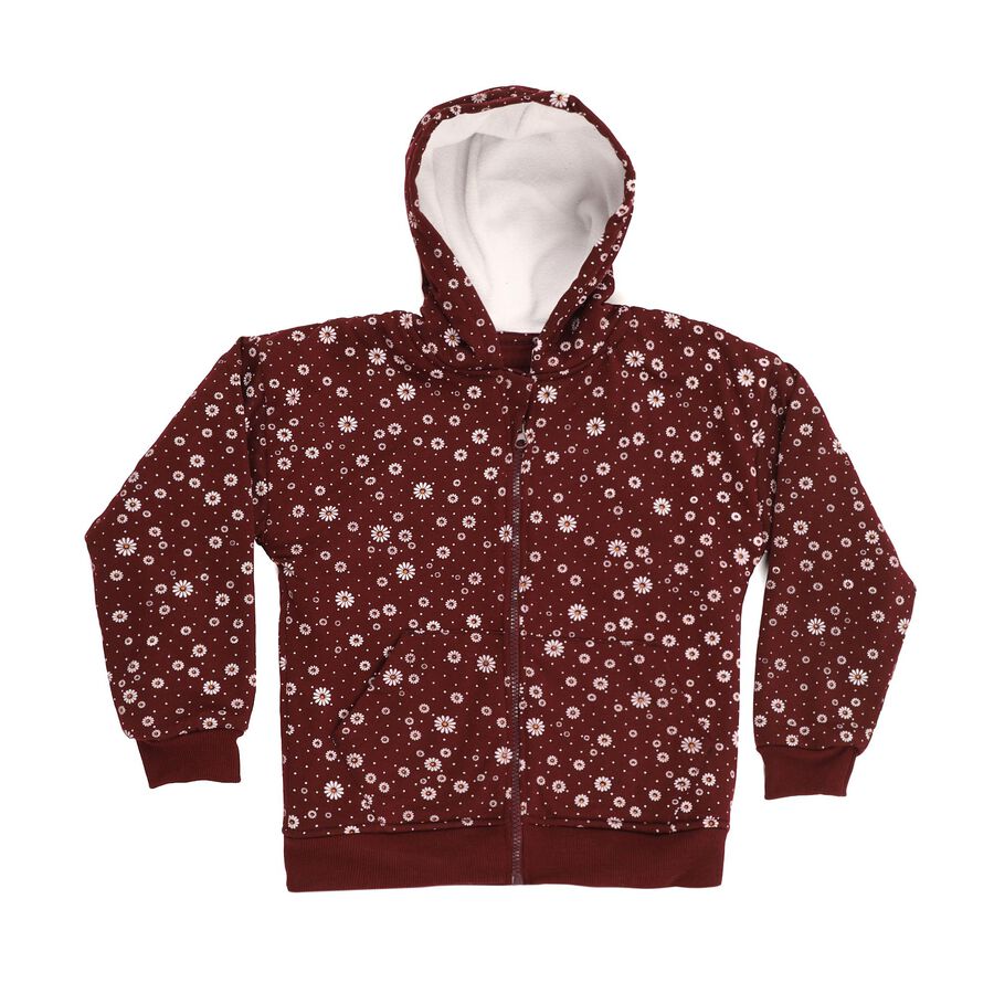 Girls Deep Maroon Hooded Casual Sweatshirt, वाइन, large image number null