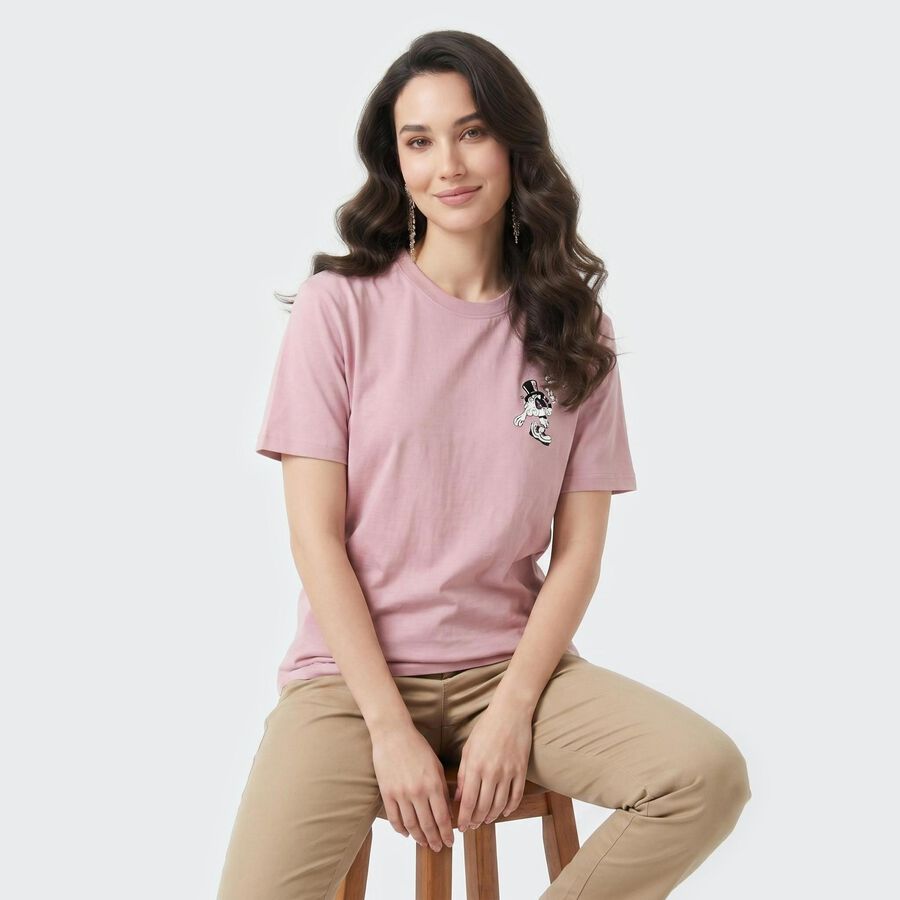 Women's Lilac Cotton Round Neck Regular T-Shirt, लाइलेक, large