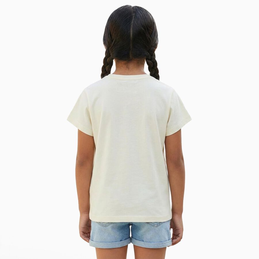 Girls Rich Eggshell White Crew Neck Casual T-Shirt, सफ़ेद, large image number null