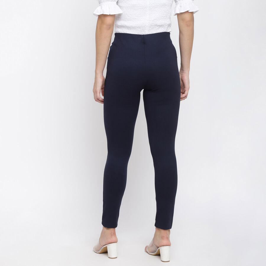 Solid High Rise Skinny Trousers, Navy Blue, large image number null