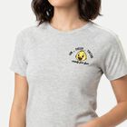 Women's Grey Cotton Blend Round Neck Regular T-Shirt, मिश्रित हल्का ग्रे, small