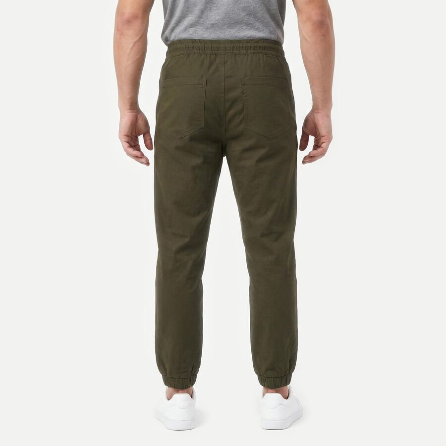 Men's Olive Green Slim Fit Jogger Trousers, ओलिव, large