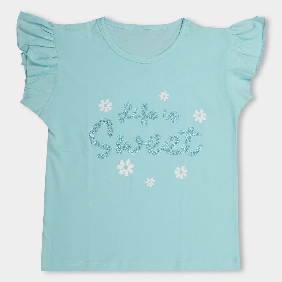 Girls' 100% Cotton T-Shirt, एक्वा, large image number null