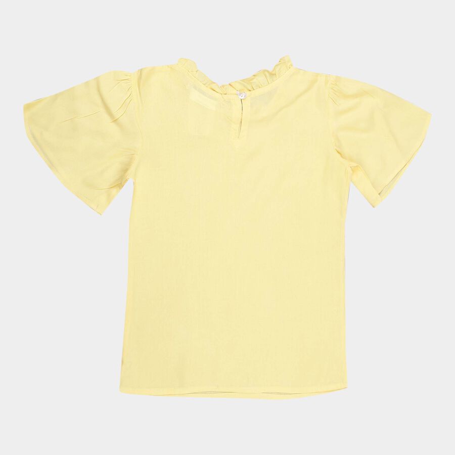 Girls Solid Short Sleeve Blouse, Yellow, large image number null