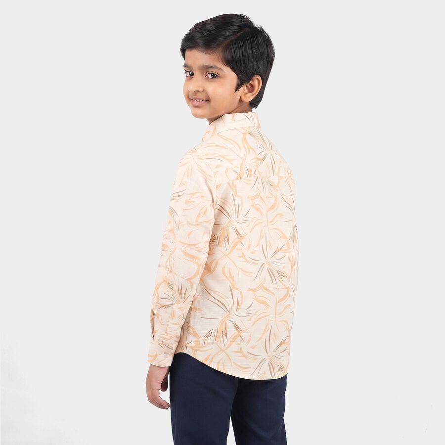 Boys White Printed Casual Shirt, White, large