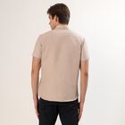 Men's Light Beige Half Sleeve Spread Collar Casual Shirt, Brown, small image number null