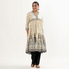 Women's Muted Beige Cotton V-Neck Floral Printed Kurta, Beige, small image number null