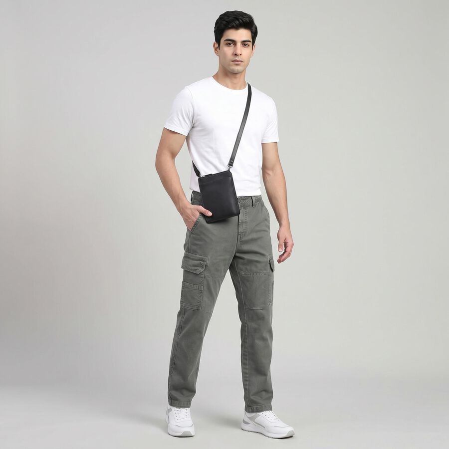 Men's Grey Slim Fit Cargo Trousers, गहरा ग्रे, large