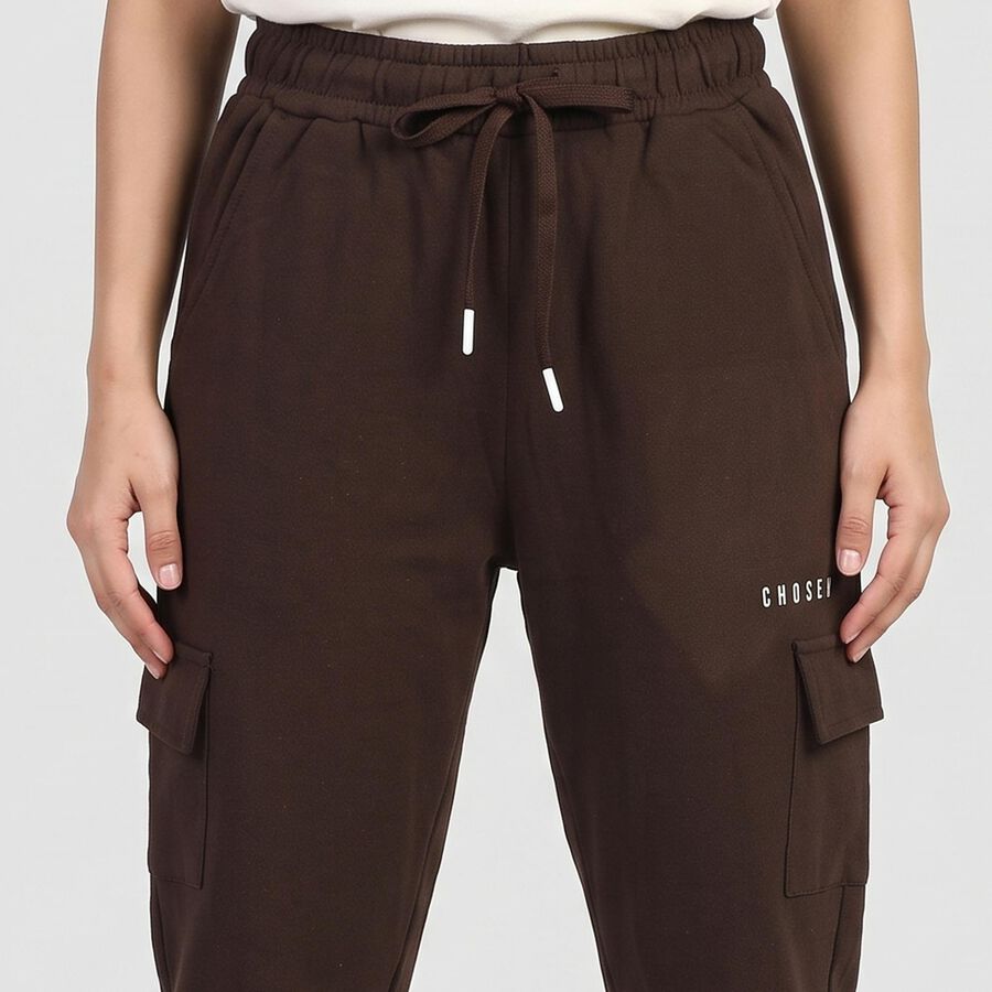 Women's Brown Jogger Fit Cargo Track Pants, भूरा, large