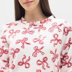 Women's White and Red Bow Printed Fleece Pyjama Set, लाल, small image number null