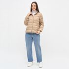 Women's Light Beige High Neck Casual Puffer Jacket, गहरा पीला, small image number null
