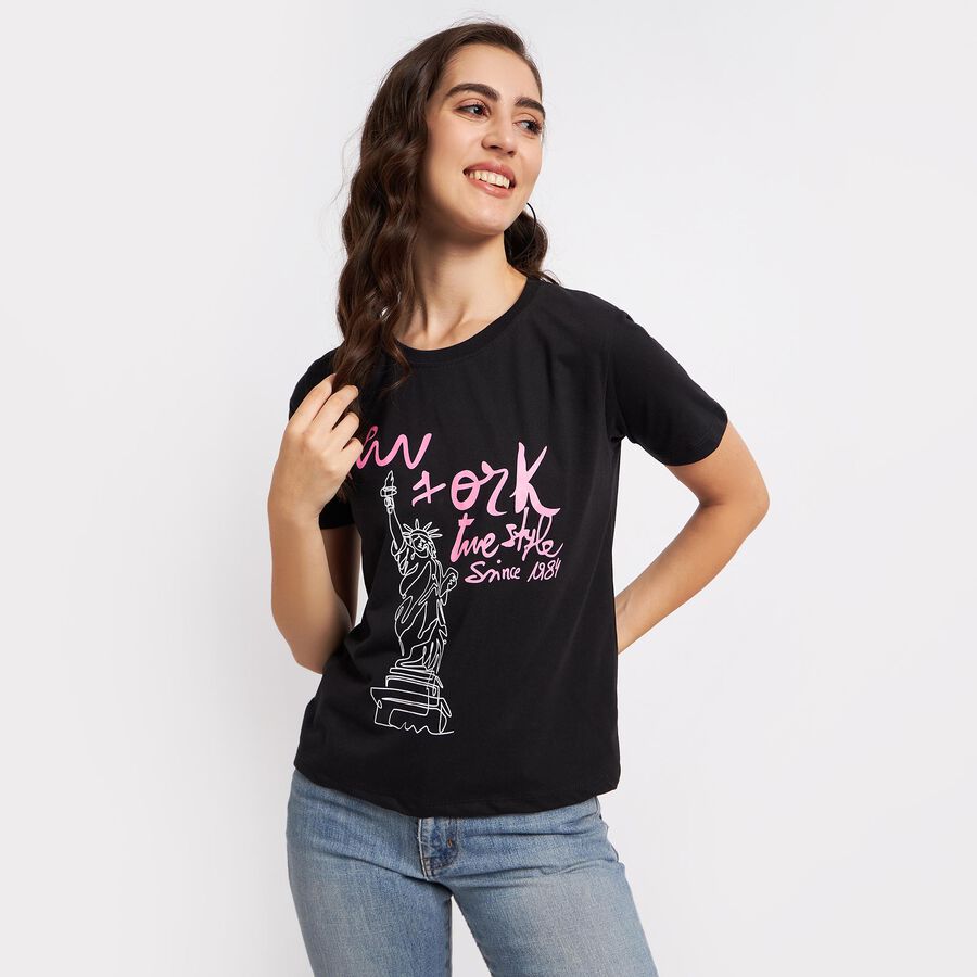 Round Neck T-Shirt, Black, large image number null