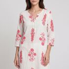 Women's Pink Notch Neck Floral Printed Kurta, Pink, small