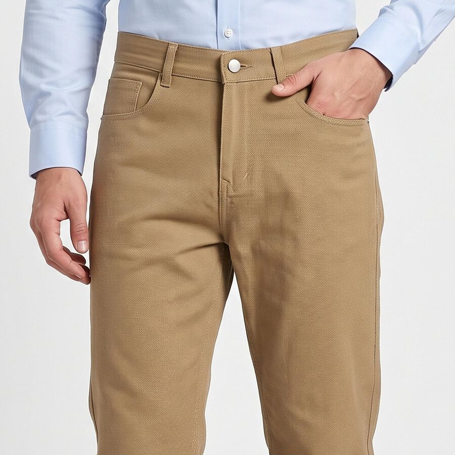 Men's Beige Slim Fit Chino Trousers, Beige, large