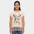 Girls' Light Pink Cotton Round Neck Graphic Printed T-Shirt, हल्का गुलाबी, small