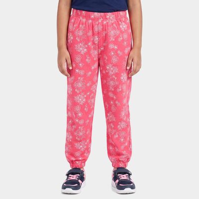 Girls' Pink Jogger Fit Floral Printed Pyjama