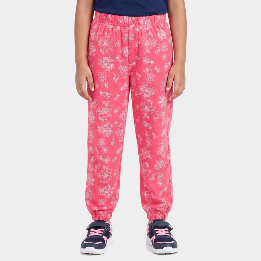 Girls' Pink Jogger Fit Floral Printed Pyjama, रानी (फ्यूशिया), large
