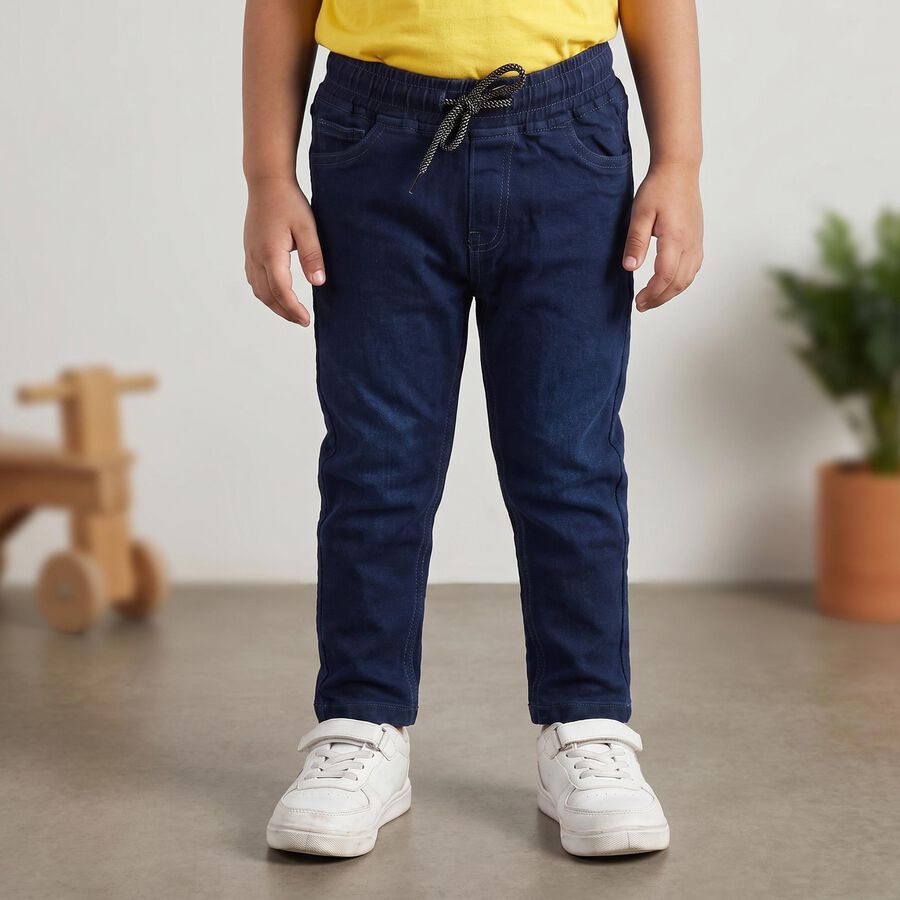 Boys' Navy Blue Drawstring Waist Jeans, Mid Blue, large