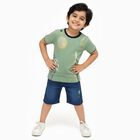 Boys' Light Green Cotton Round Neck Sports Printed Baba Suit, Light Green, small image number null