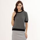 Women's Black Cotton Round Neck Geometric Top, Black, small image number null