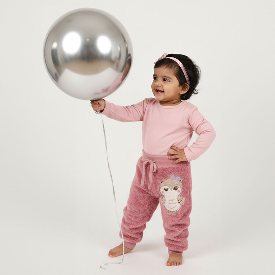 Girls Dusty Rose Fleece Owl Embroidered Pyjama, गुलाबी, large image number null