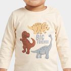 Infants Beige Cotton Round Neck Regular T-Shirt, Beige, small