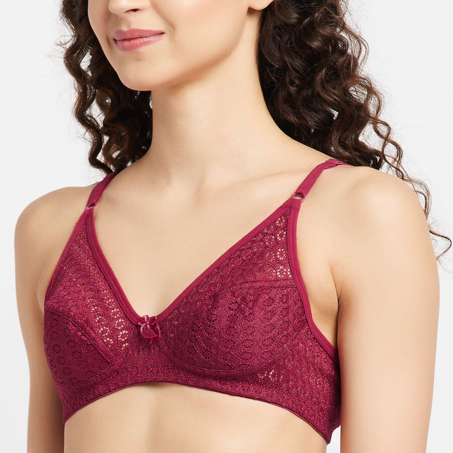 Full Lace Non-Padded Bra, Maroon, large image number null
