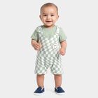 Infants' Mint Green 100% Cotton Round Neck Checked Baba Suit, Light Green, small