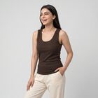 Women's Brown Ribbed Sleeveless Thermal, भूरा, small