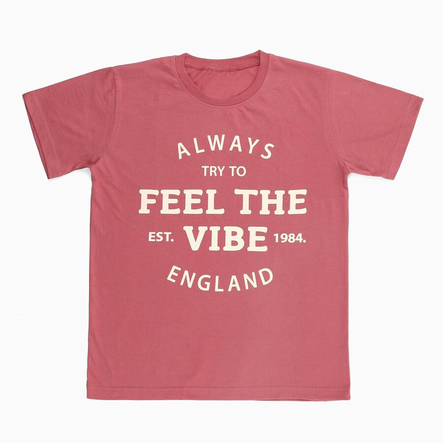 Boys Muted Rose Pink Round Neck Casual Half Sleeve T-Shirt, गुलाबी, large image number null