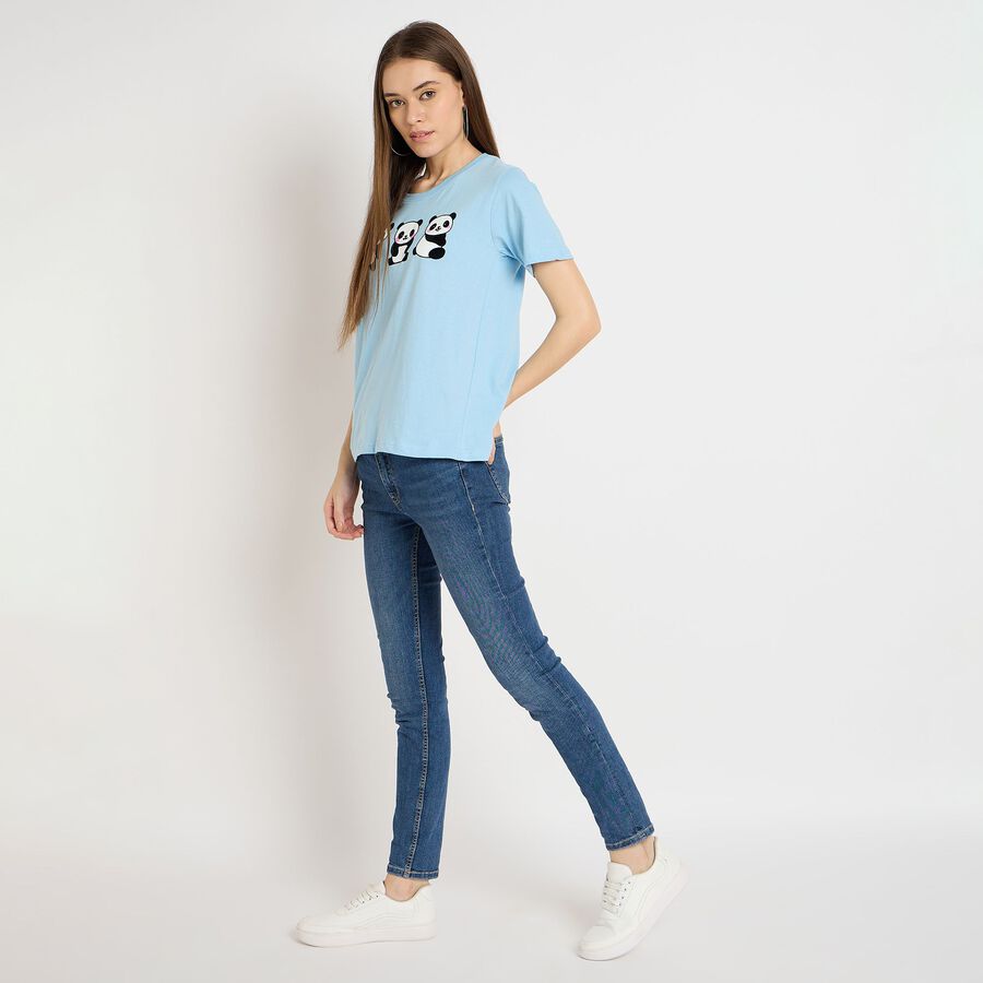 Ladies' 100% Cotton Round Neck T-Shirt, हल्का नीला, large image number null