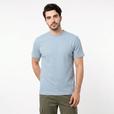Men's Light Blue Cotton Round Neck Regular T-Shirt