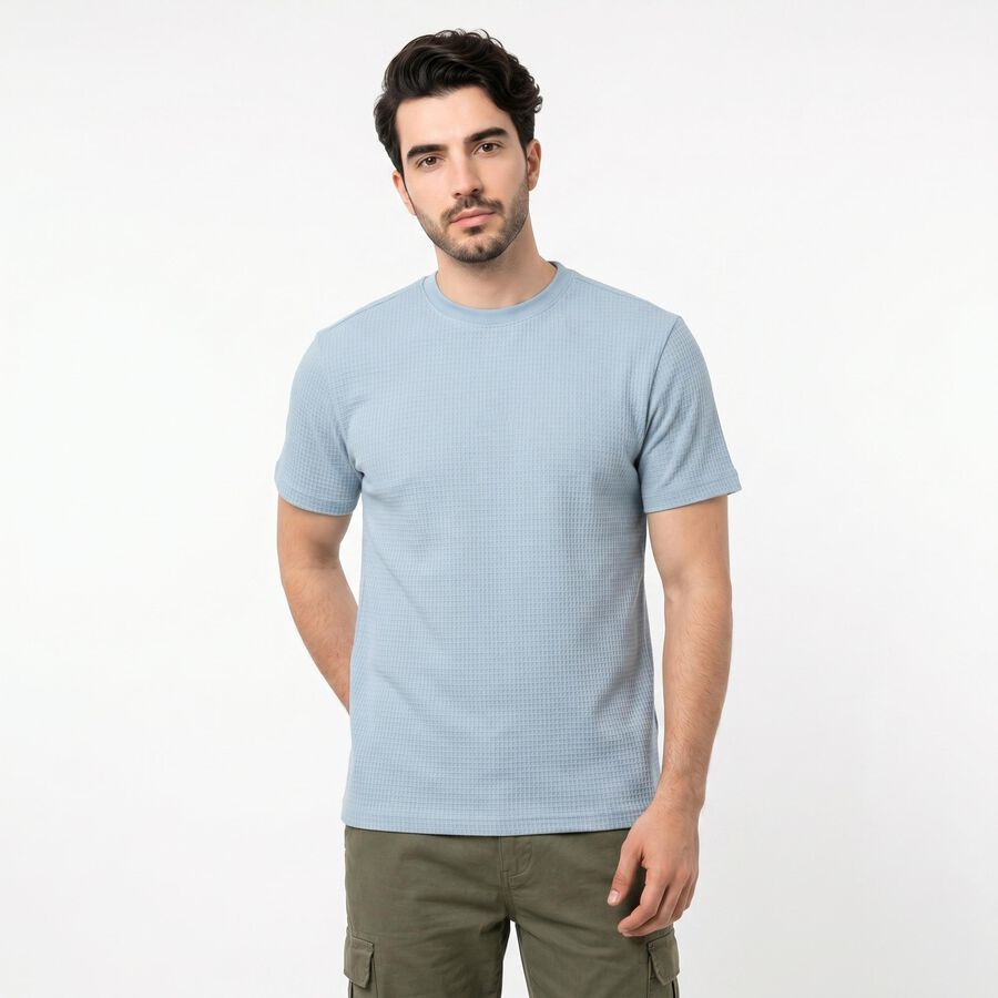 Men's Light Blue Cotton Round Neck Regular T-Shirt, Light Blue, large
