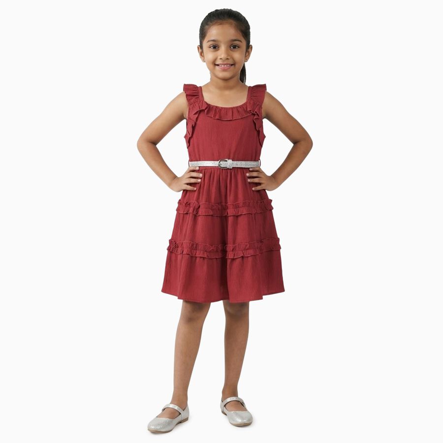 Girls' Bright Pink Sleeveless Casual Dress, रस्ट, large