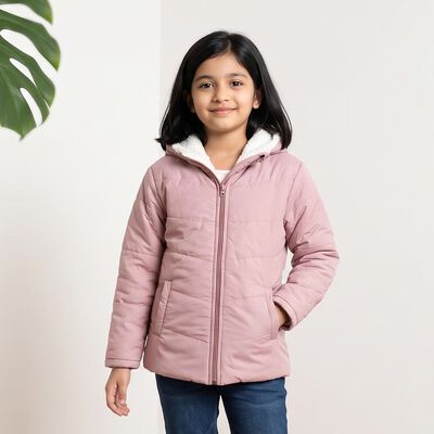 Girls' Purple Hooded Puffer Jacket
