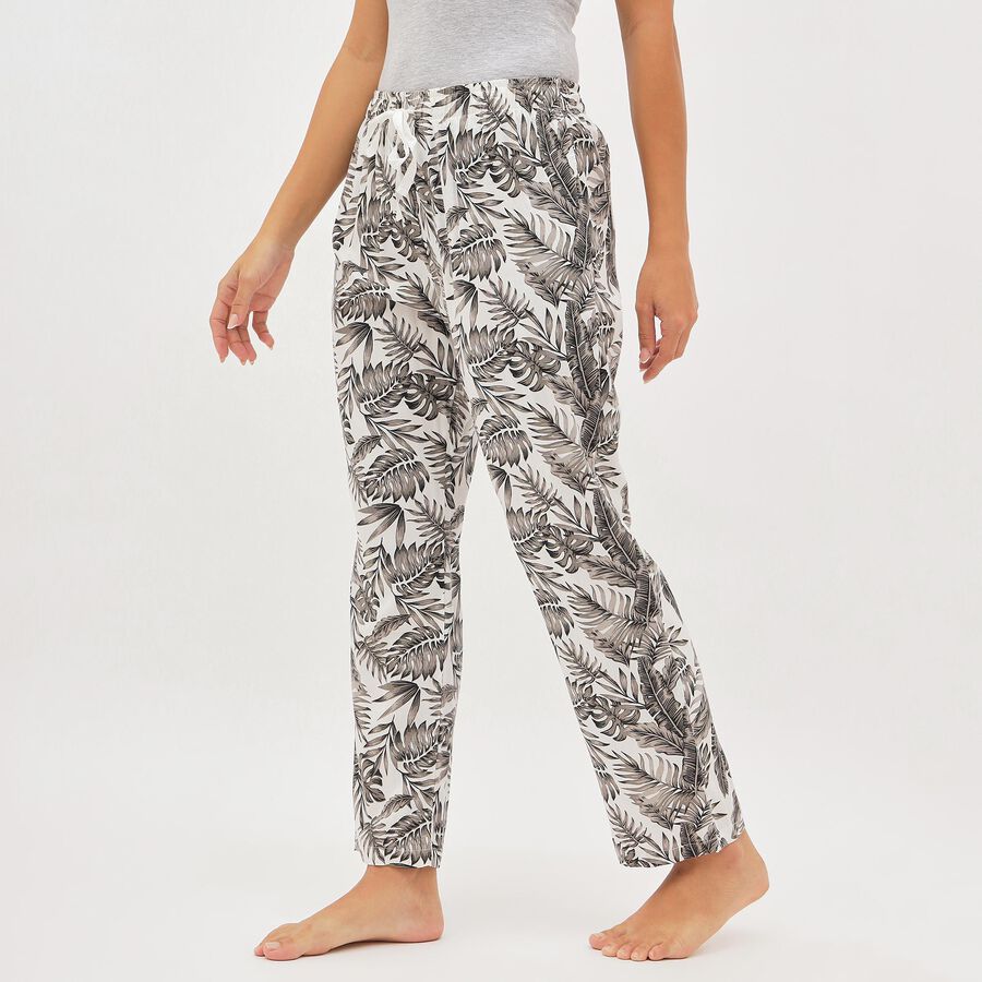 Women's White Tropical Printed Elastic Waist Pyjama, सफ़ेद, large image number null