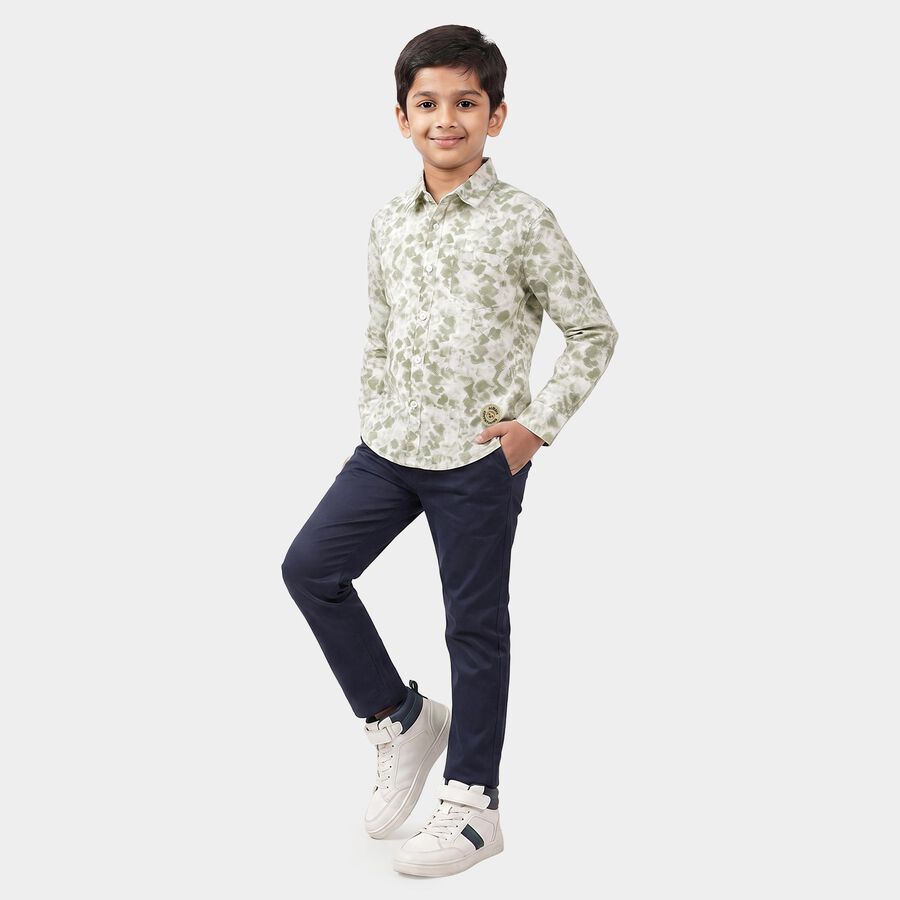 Boys Green Cotton Long Sleeve Collar Shirt, Light Green, large
