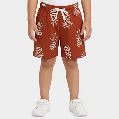Boys Brown Regular Fit Printed Bermuda Shorts