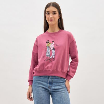 Women's Dusty Rose Pink Crew Neck Casual Sweatshirt