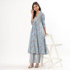 Women's Pale Powder Blue Notch Neck Floral Embroidered Kurta, Light Blue, small