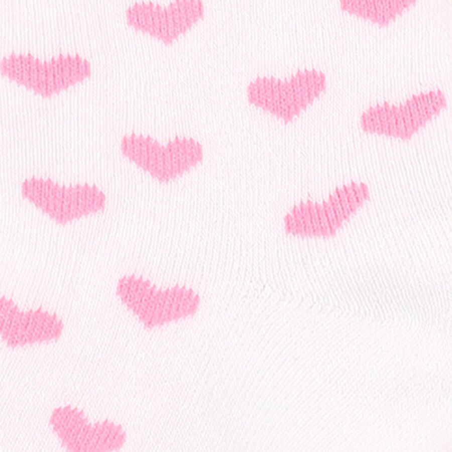 Women's White and Pink Ankle-Length Heart Pattern Socks, ऑफ व्हाइट, large