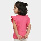 Girls Pink Cotton Round Neck Casual T-Shirt, Pink, small